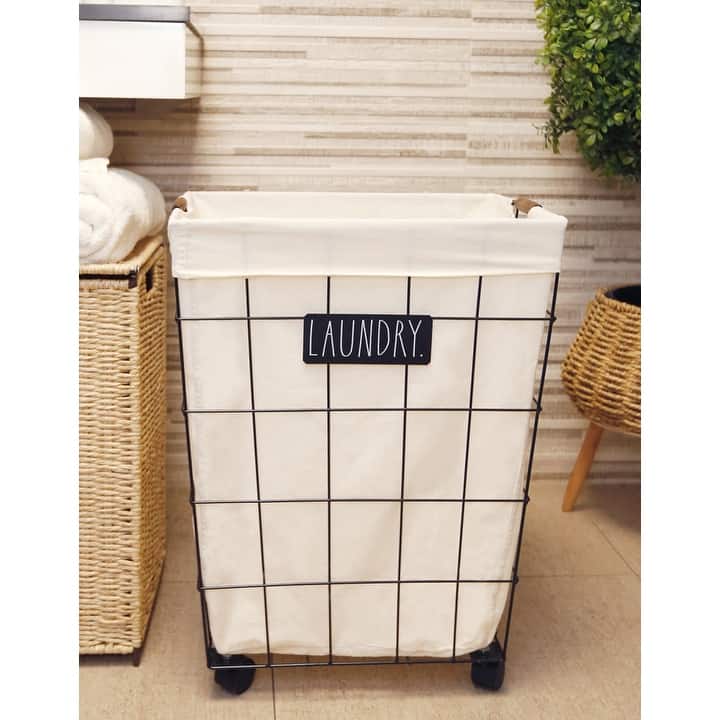 Rae Dunn Heavy Duty Laundry Hamper on Wheels LAUNDRY Bed Bath