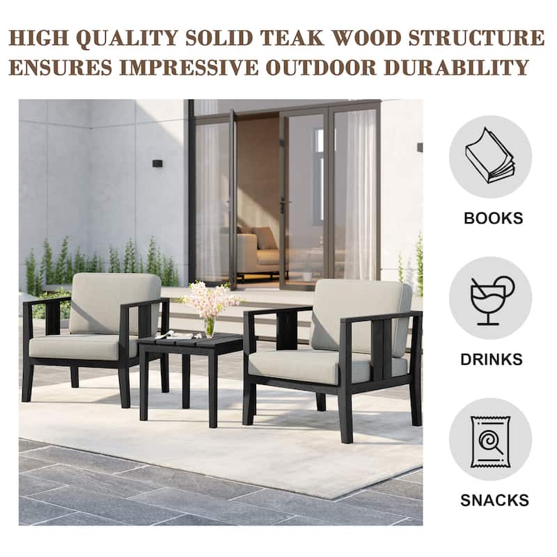 Uixe 3-piece Teak Solid Wood Outdoor Arm Chairs with Side Table Set