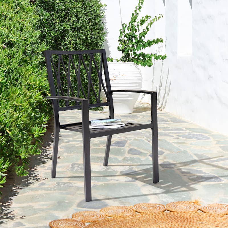 Iron Stackable Outdoor 2-Piece Patio Chairs with Powder-coated Finish, Black