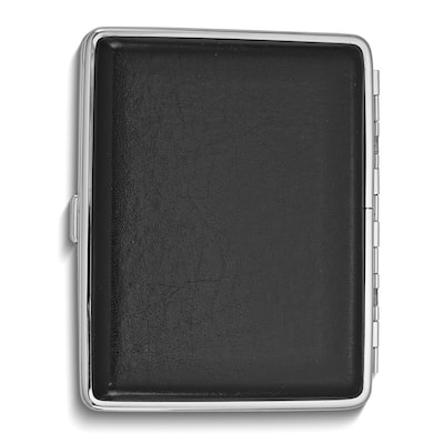 Curata Black Leather Covered (Holds 20-100mm) Silver-Tone Cigarette / Card Case