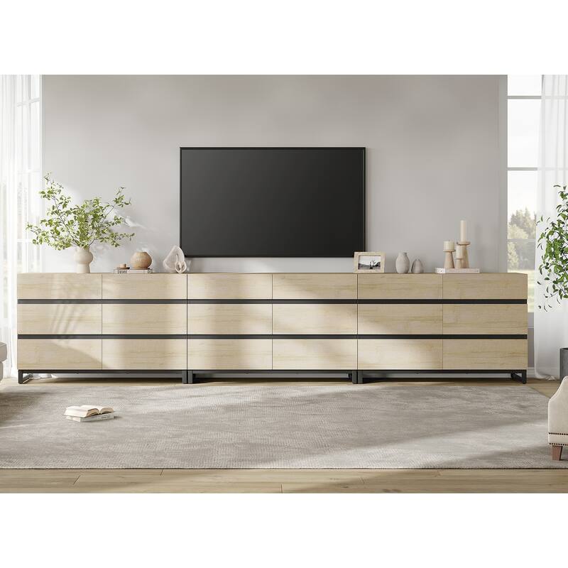 WAMPAT Modern TV Stand for TVs up to 110 inch, Entertainment Center with Drawers , Wood Media TV Console for Living Room - 142 Inch - Beige