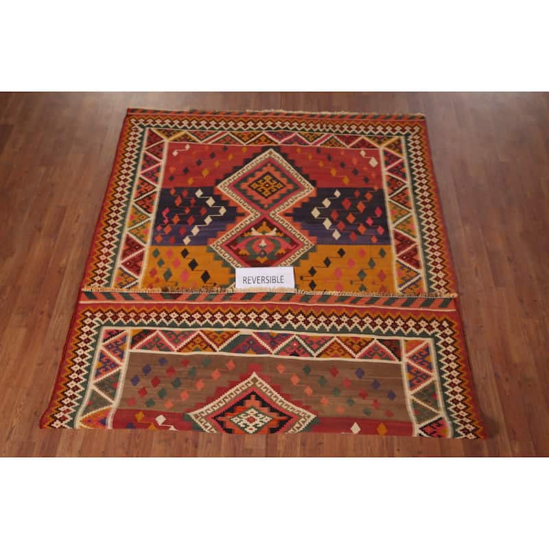 Kilim Qashqai Persian Antique Area Rug Flatweave Wool Carpet - 5'4"x 7'10"