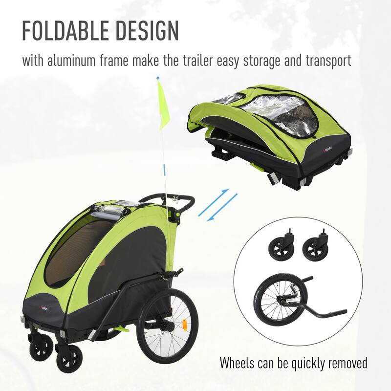 Aosom 3-in-1 Folding Child Bike Trailer Jogging & Baby Stroller with Shock Absorbing Frame & Adjustable Handlebar