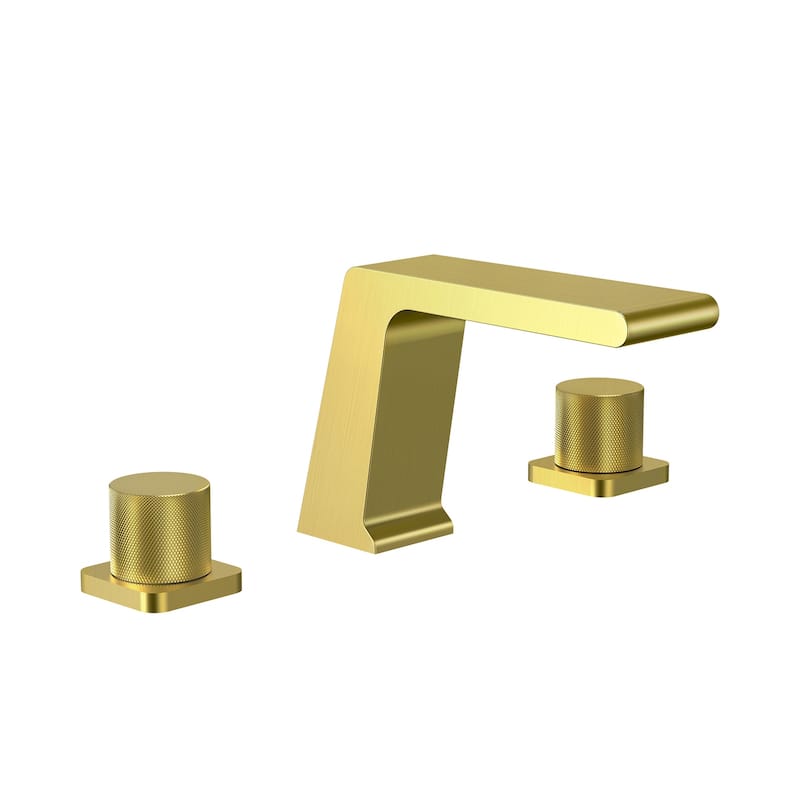 GRANDJOY 3-Hole Waterfall Bathroom Sink Faucet with Dual Handles, Widespread Installation - Brushed Gold