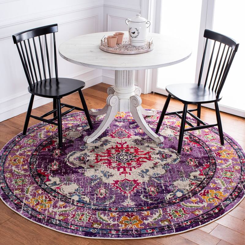 SAFAVIEH Monaco Oceane Boho Medallion Distressed Area Rug - 6'7" Round - Violet/Fuchsia