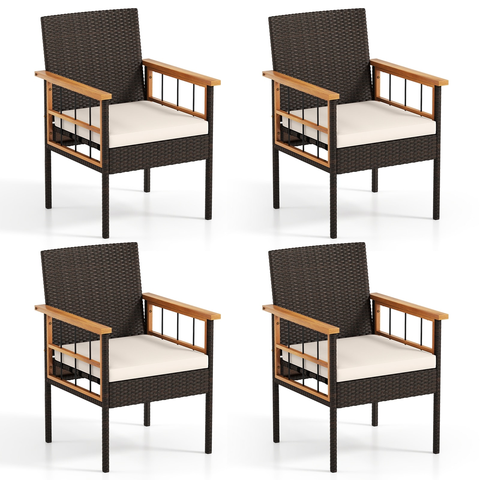 Gymax Set of 4 Patio Dining Chairs w/ Removable Padded Cushion Acacia