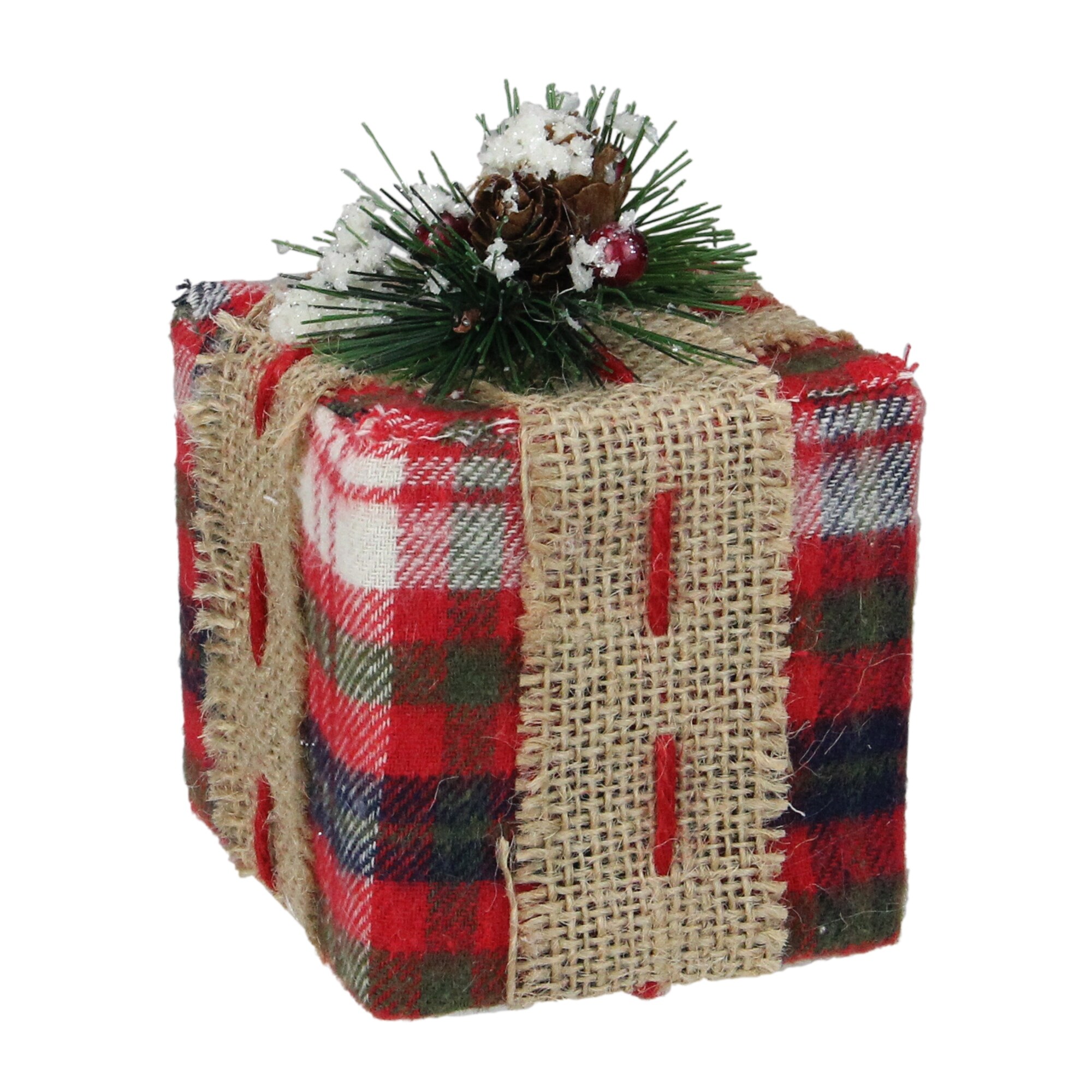 Shop 4 5 Small Red Plaid Gift Box With Burlap Bow Christmas Decor