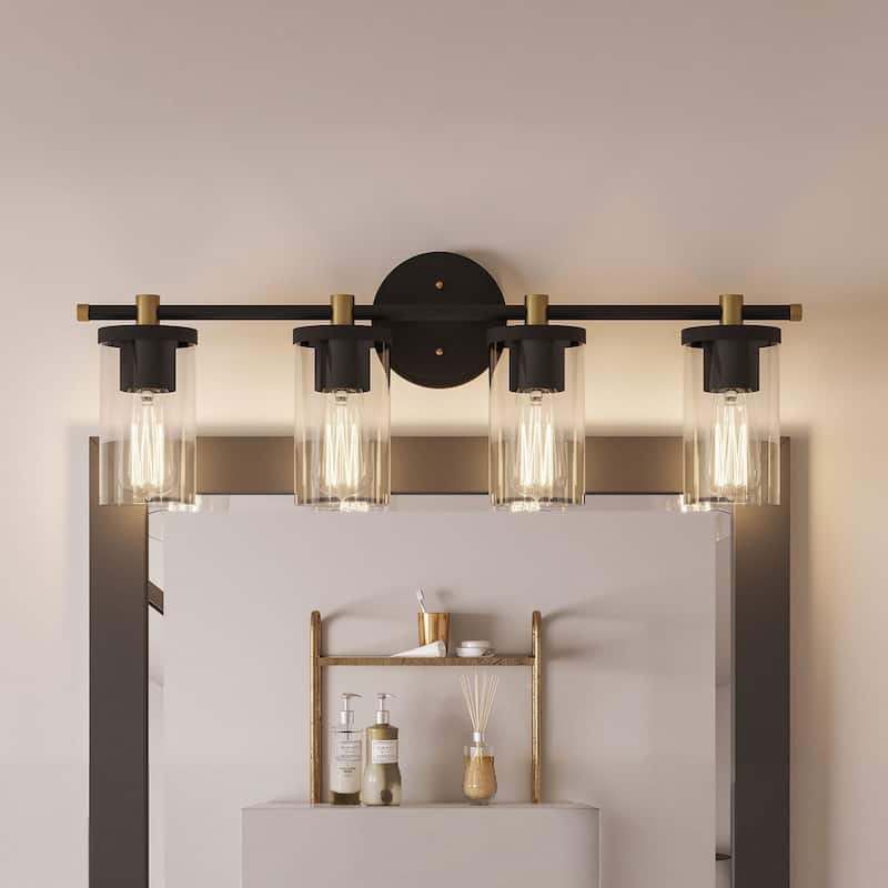 Modern Farmhouse 4-Light Glass Bathroom Vanity Lights Rustic Metal Wall Sconces - 30 inches - 30 inches