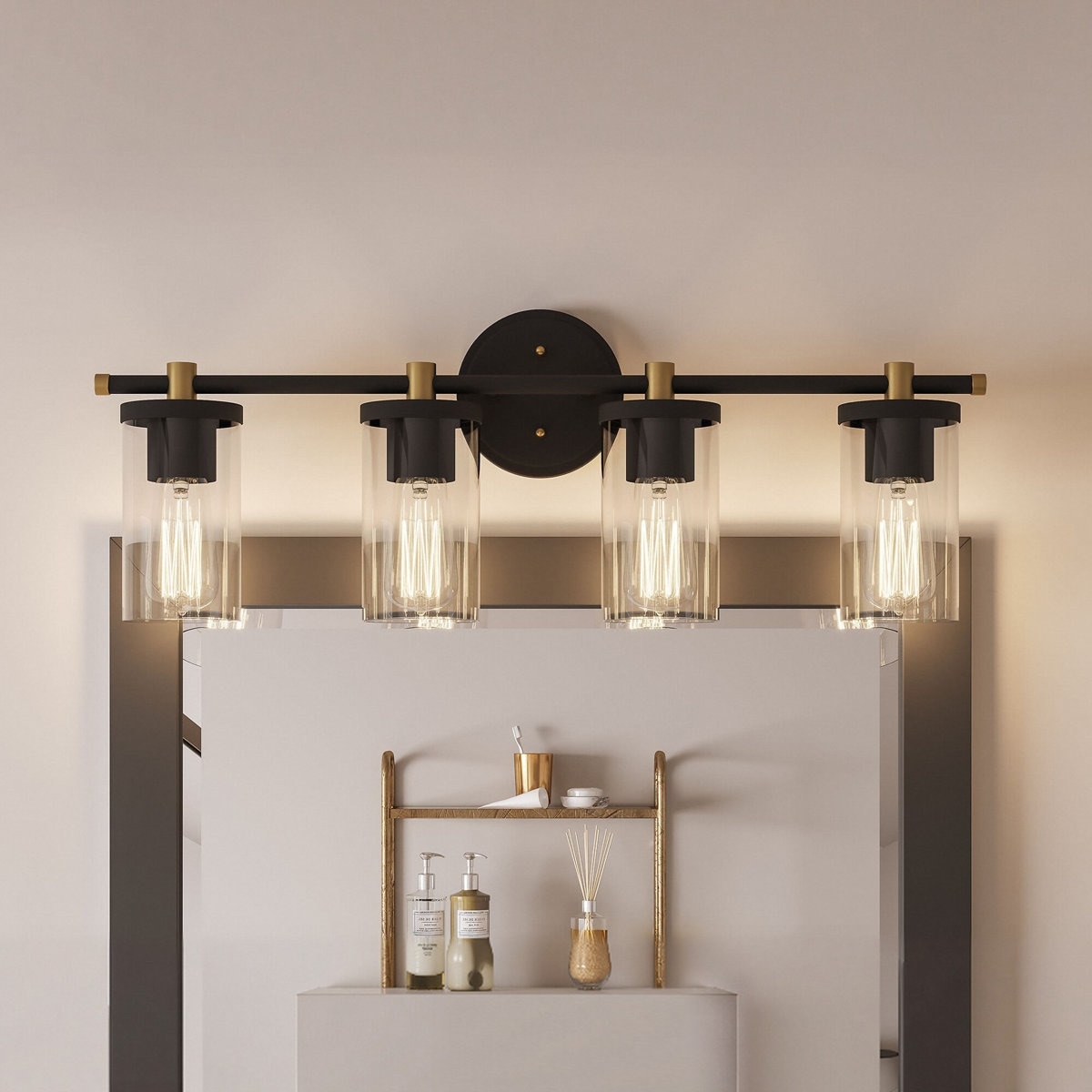 Acroma Modern Farmhouse 4-Light Glass Bathroom Vanity Lights Rustic Metal Wall Sconces - 30 inches