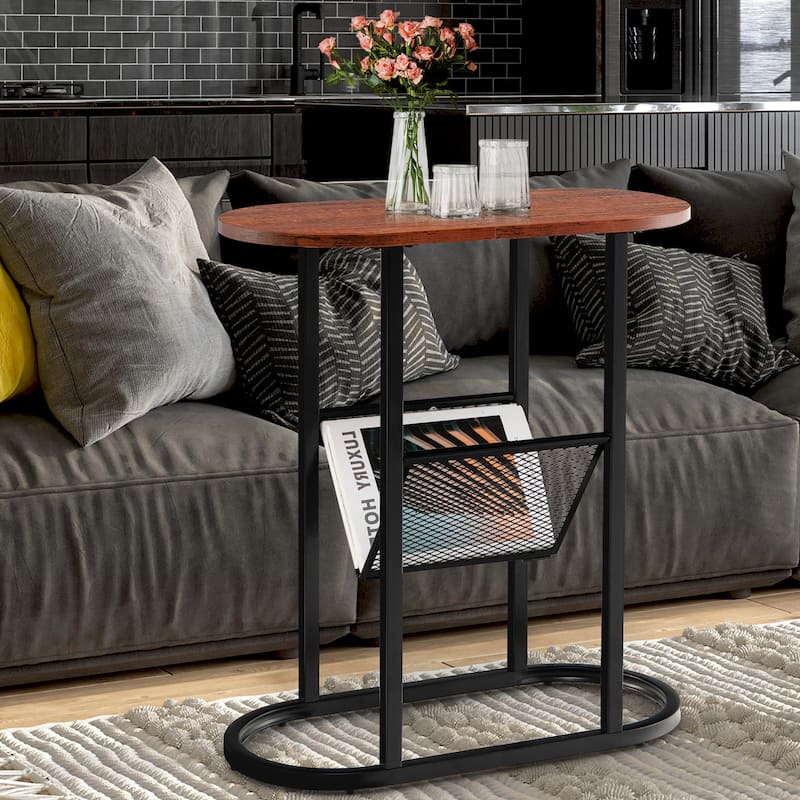 Costway 2 PCS 2-tier Side Table Oval Narrow End Table Nightstand - 23'' x 11'' x 25.5''
