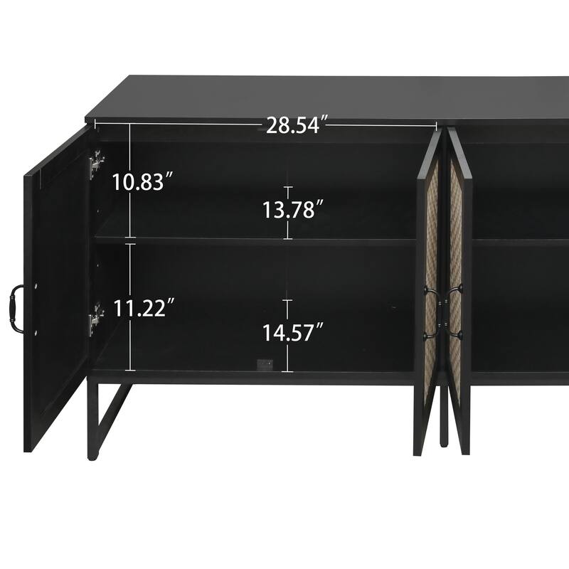 Engineered Rattan Buffet Accent Storage Cabinet 4-Door Sideboard with Adjustable Shelf, Cupboard Console Table Hallway Cabinet