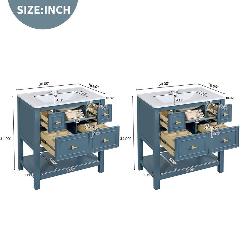 2-Piece Bathroom Vanity Set, 60" Bathroom Vanity Set with Ceramic Sink (Separate), Solid Wood Frame Bathroom Storage Cabinet