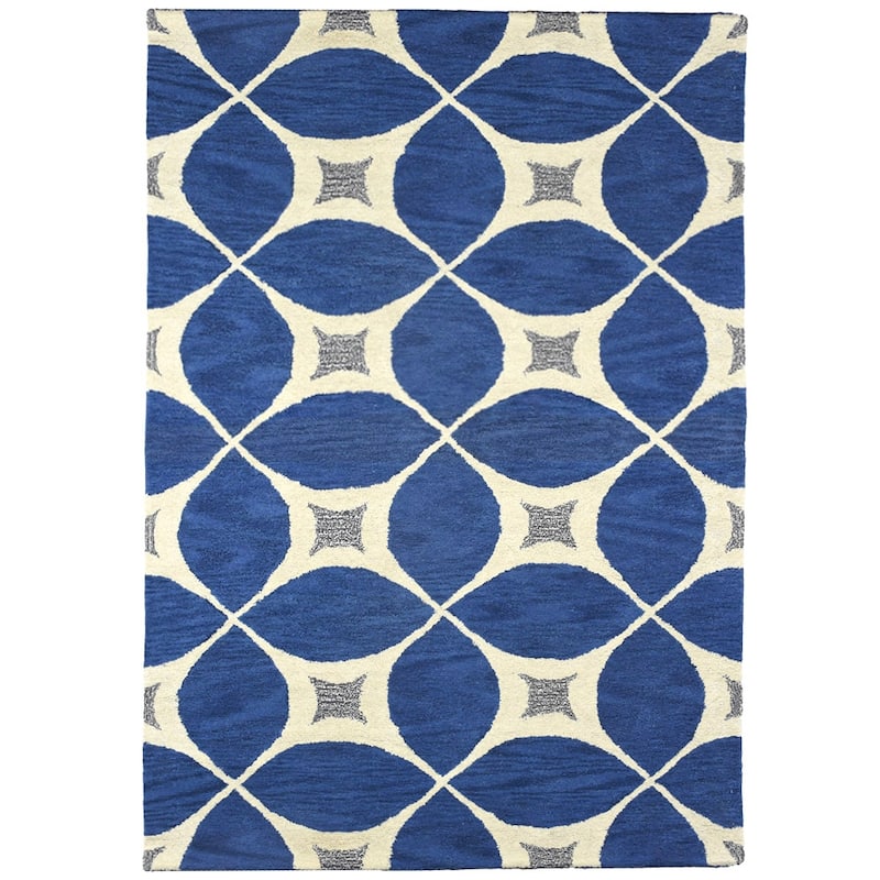 Geometric Blue Modern Area Rug Hand-Tufted Abstract Wool Carpet