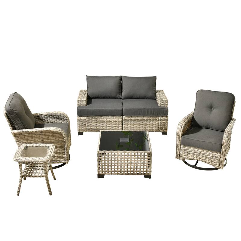 HOOOWOOO 6-piece Wicker Patio Outdoor Seating Swivel Chair Set