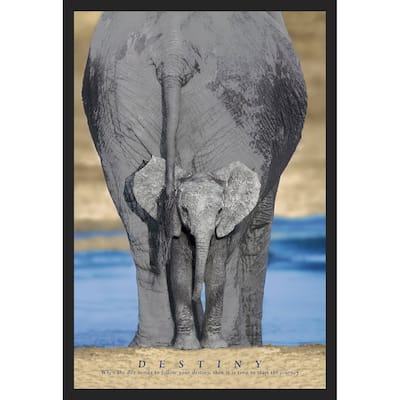 Destiny Elephant and Baby Elephant Typography Framed Art Poster - 24 x 36 Inch