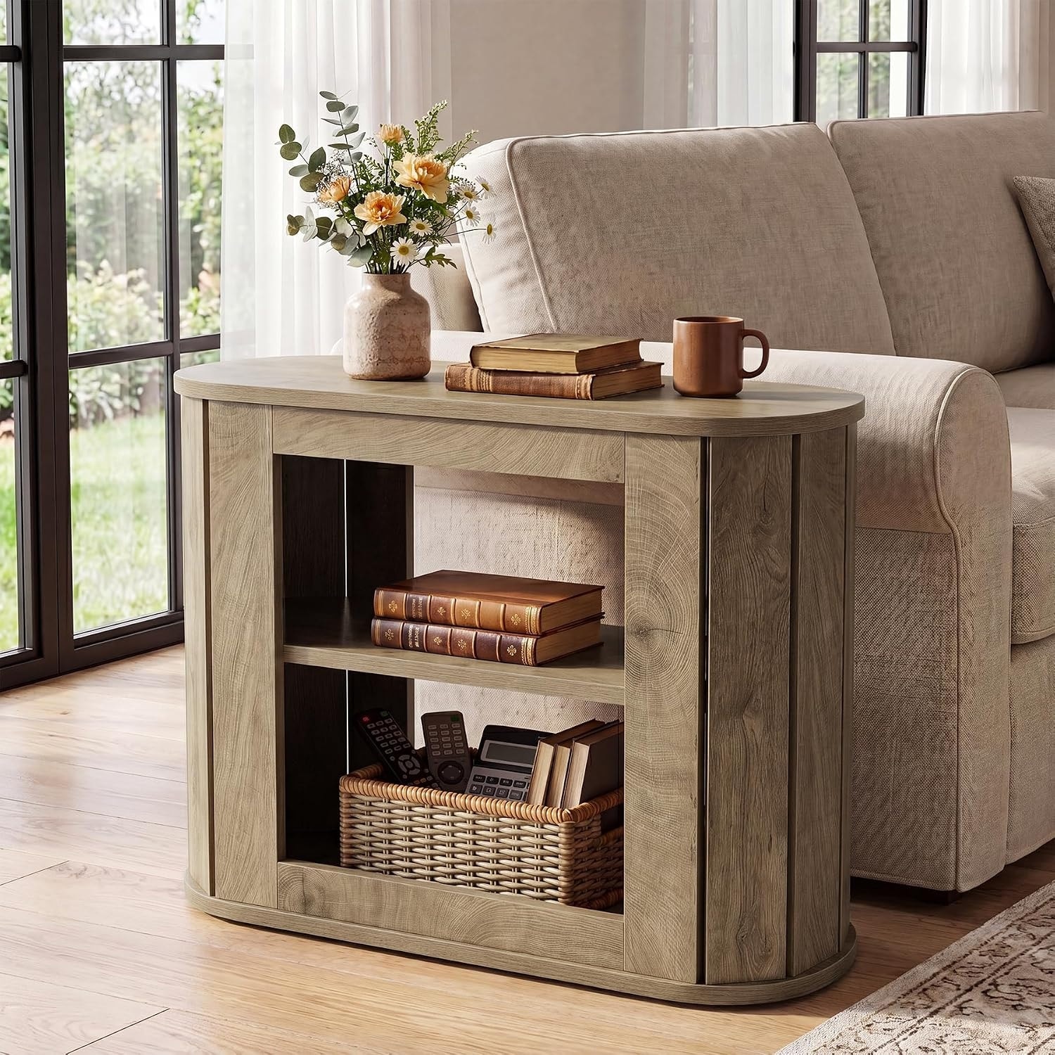 3-Tier Wooden End Side Table with Safety Rounded Oval Curved Frame