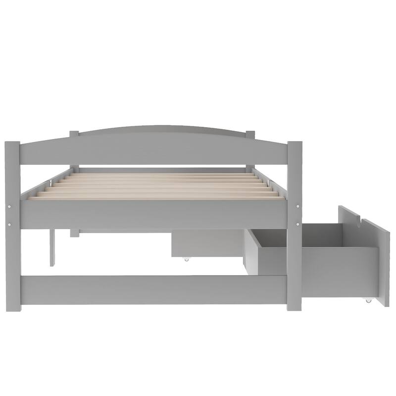 Twin Size Platform Bed with Two Drawers, Gray