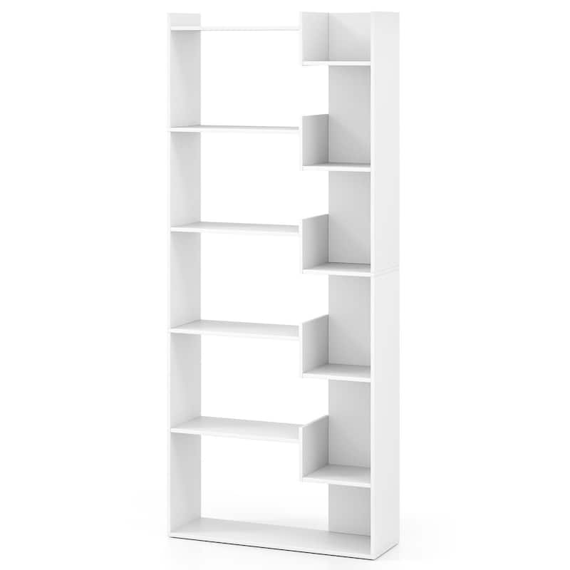 Engineered Wood 11-Shelf Bookcase with Anti-Tip Kits and Floor Pads - 27" L x 9" W x 64" H