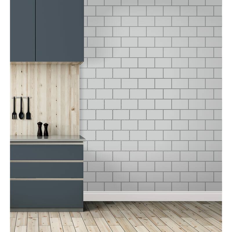 Fine Decor Metro White Tile Wallpaper - 20.5 x 396 x 0.025