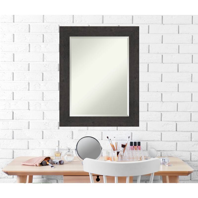 Beveled Wall Mirror - Rustic Plank Espresso Frame