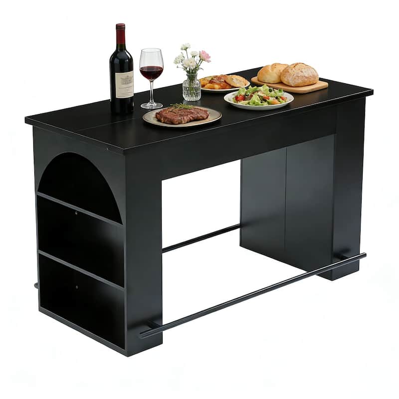 63" Long Bar Table, Counter Height Pub Table with Footrest and Storage - 30.71"D x 62.99"W x 35.43"H