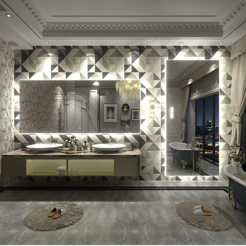 Frameless Anti-Fog 3 Colors Dimmable LED Backlit Wall Bathroom Vanity Mirror