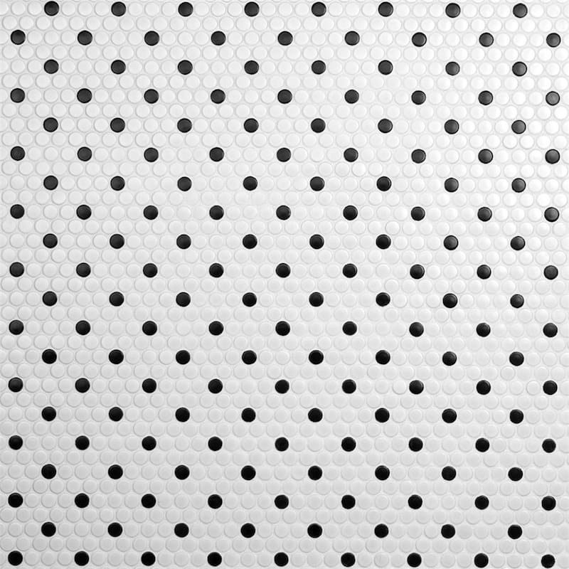 Merola Tile Metro Penny Matte White w/Black Dot 9-3/4" x 11-1/2" Porcelain Floor and Wall Tile