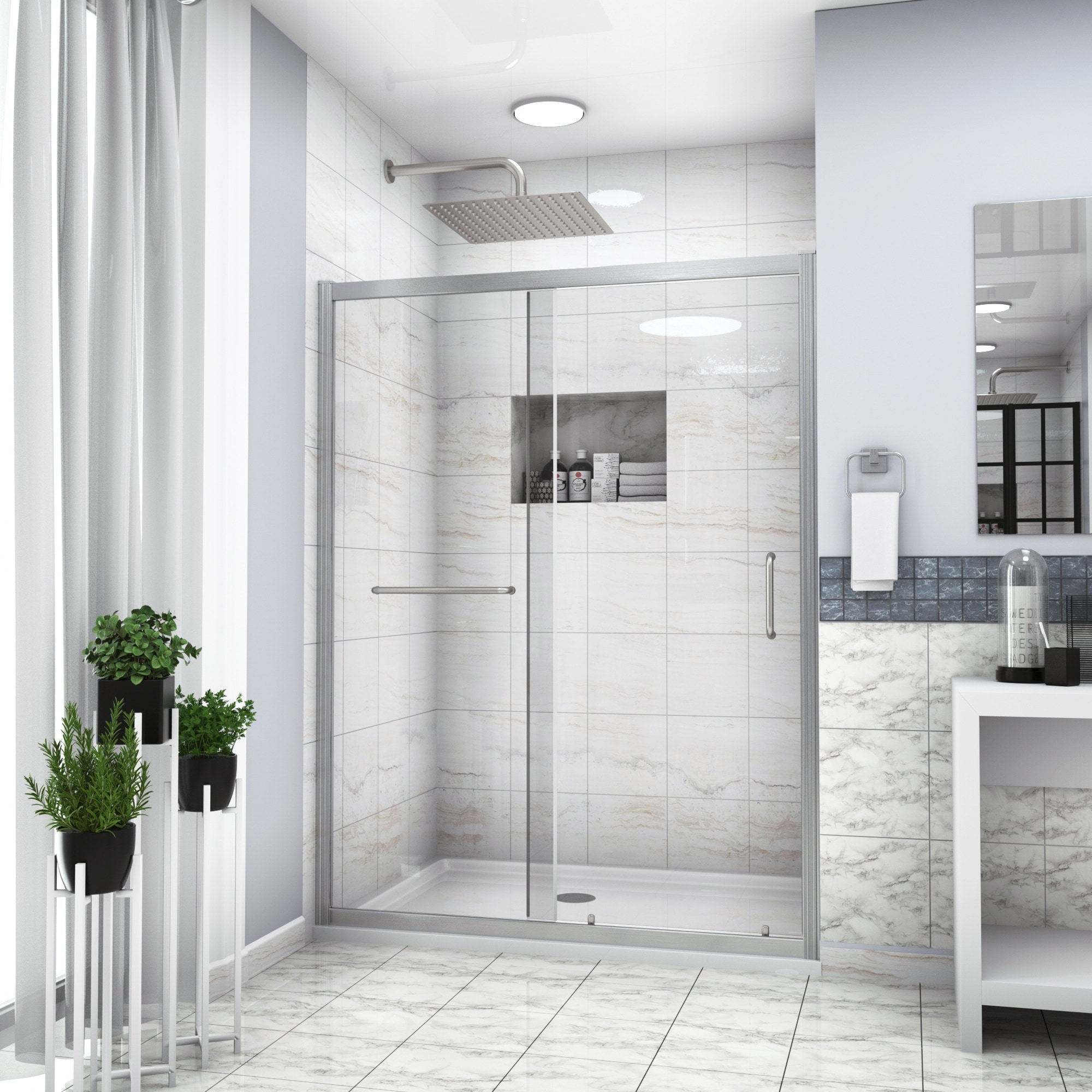 Shower Door 60" W x 72"H Single Sliding Bypass Shower Enclosure, 1/4 in. (6mm), Brushed Nickel