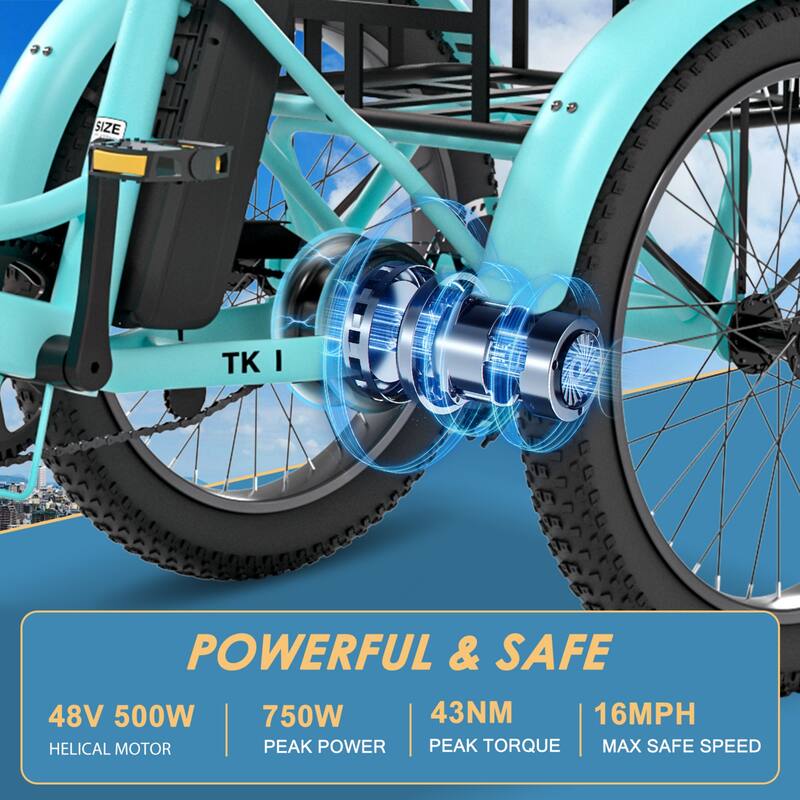 DoCred Electric Folding Tricycle for Adult with Front and Rear Baskets