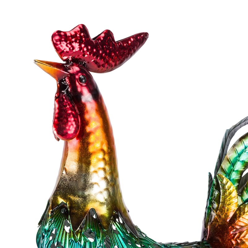 Alpine Corporation 16" Tall Outdoor Metallic Rooster Standing Yard Statue Decoration
