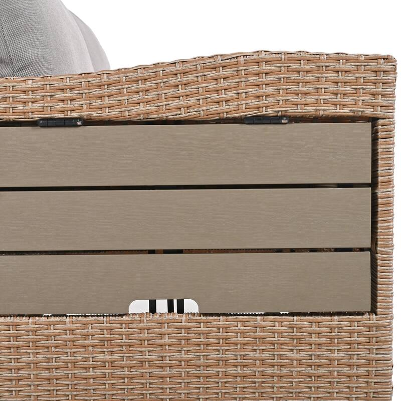 5-Piece Outdoor Rattan Sectional Sofa Set with Dining Table, Bench, and 2 Extendable Side Tables