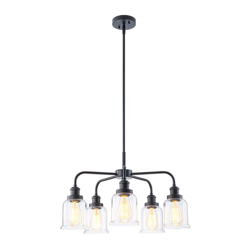 5-Light Mid-Century Modern Matte Black Linear Sputnik Clear Glass Chandelier - 22.05 in. W x 14.37 in. H