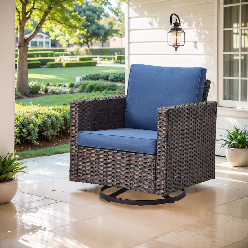 Outdoor Swivel Glider Rocker Single Chair - Brown - Blue - Brown