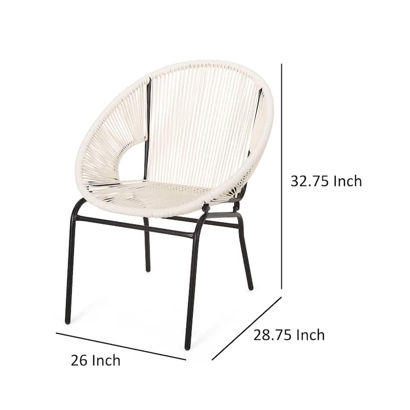 Sanu Outdoor Accent Chair Set of 2, White PE Rattan, Black Iron, Round Back