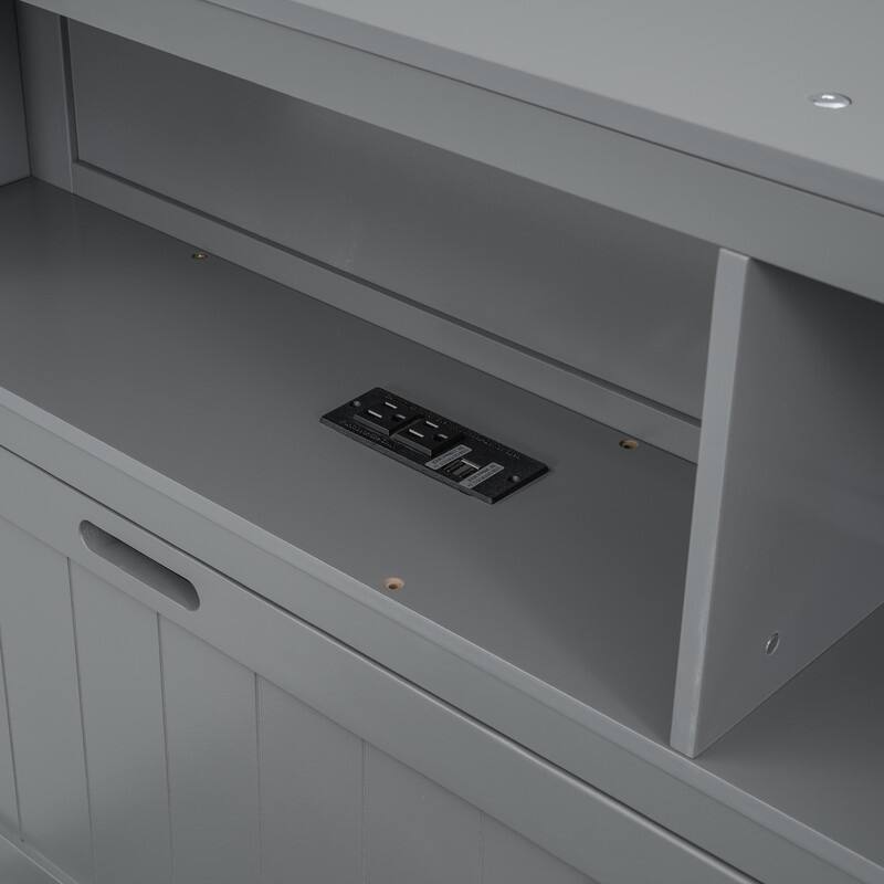Full/Queen Size Hydraulic Storage Platform Bed Frame with LED, Charging Station and 2 Drawers