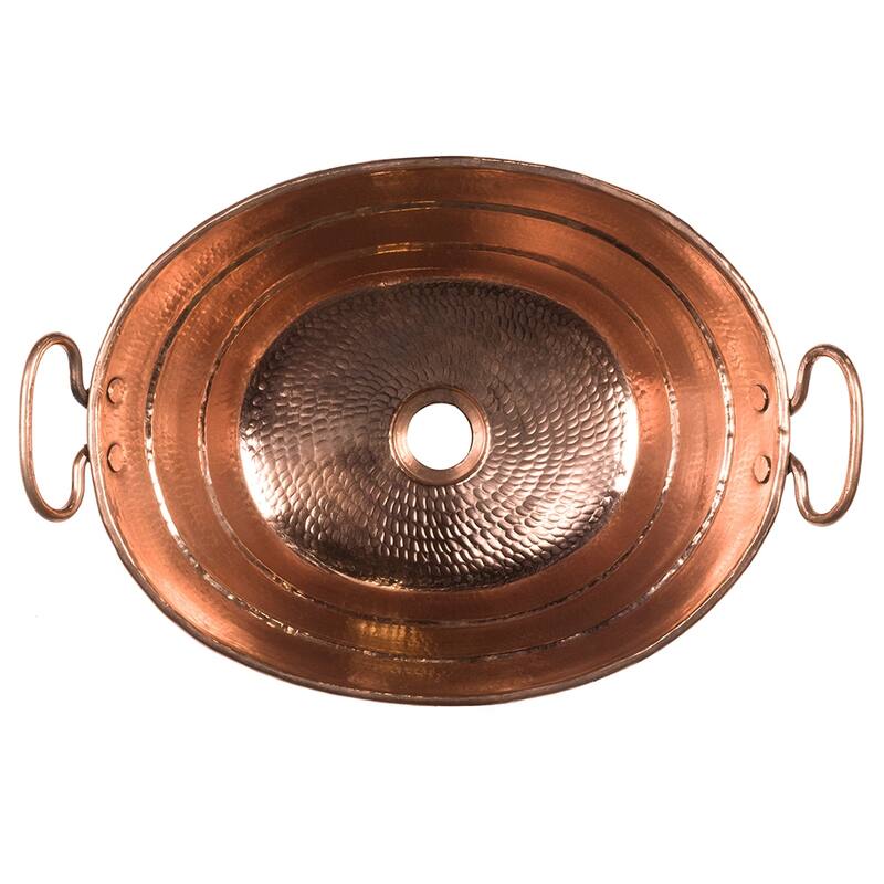 16-in Oval Bucket Vessel Hammered Copper Sink with Handles in Polished Copper (VOB16PC)