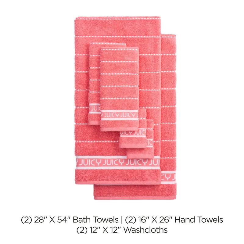 Juicy Couture Cotton Stripe 6 Piece Bath Towel Set 2 Bath towels 2 Hand towels 2 Washcloths - 28"x54"/16"x26"/12"x12"