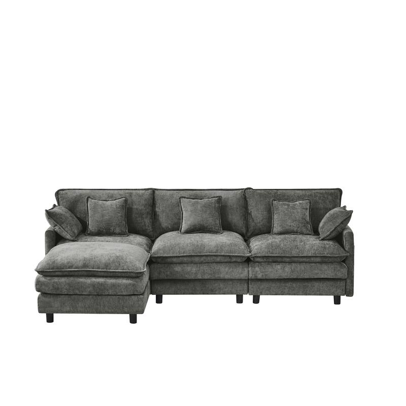 L-Shaped Modular Sectional Sofa with Movable Storage Ottoman, Comfy Cashmere Deep Seat Cloud Couch, Lounge Sofa with Pillows