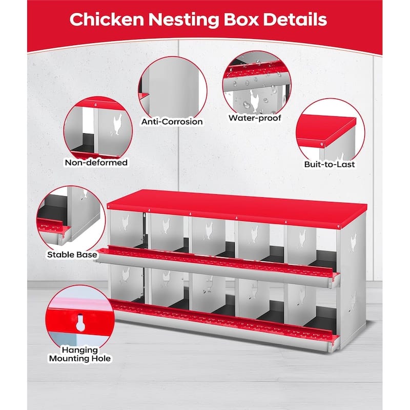 10 Compartment Nesting Box, Chicken Laying Box, Easy to Clean and Install