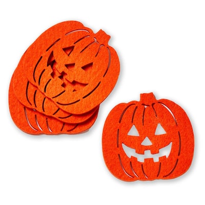 Jack-O-Lantern Coaster Set Halloween Decor Orange Polyester Spot Clean 4x4 Inches Perfect for Bar or Home