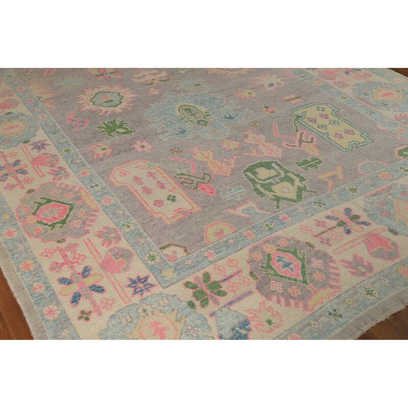 Hand Knotted Oriental 100% Wool Carpet Transitional All-Over Purples Oushak Area Rug - 10' 8'' X 8' 1''