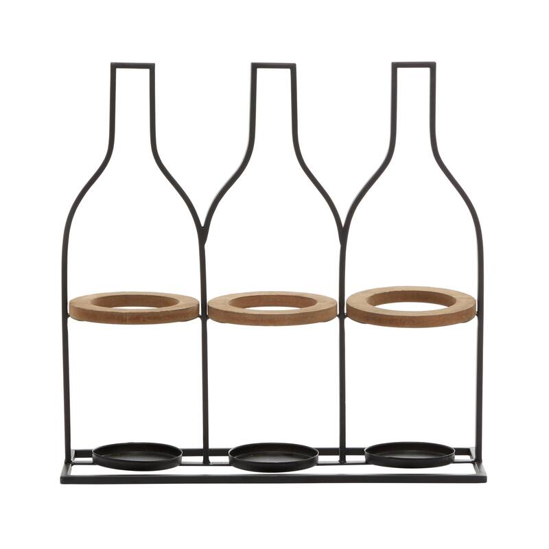 Black Metal Bottle Shaped 3 Bottle Kitchen Wine Holder
