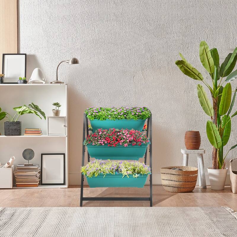Green Vertical Tiered Planter Stand with 5 Boxes