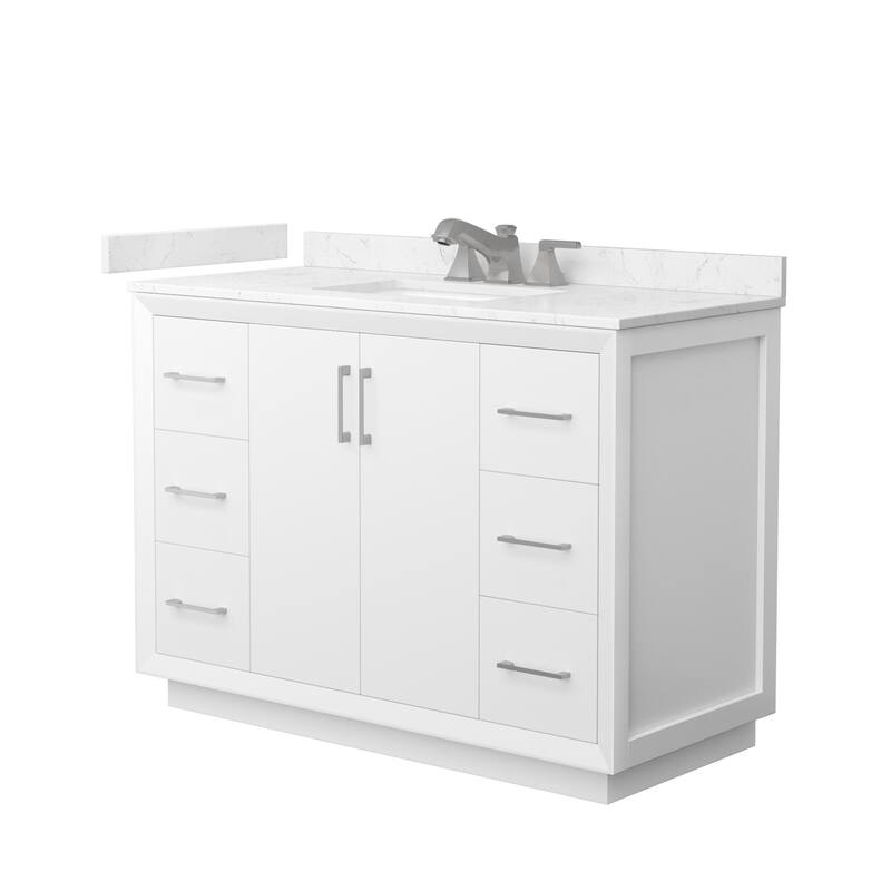 Wyndham Collection WCF4141-48S-VCA-US3MXX Strada 48" Free Standing - White / Carrara Cultured Marble Top / Brushed