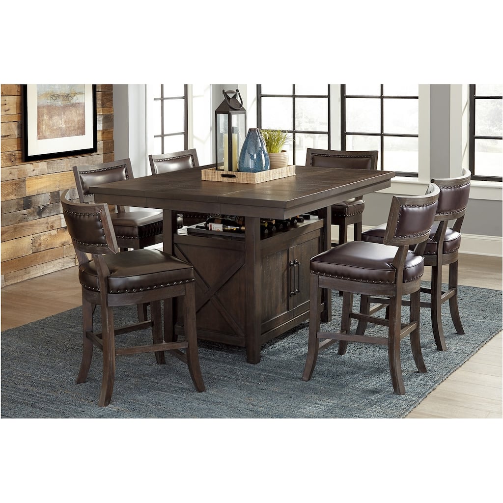 Jonie Espresso Faux Leather Storage Counter Height Set