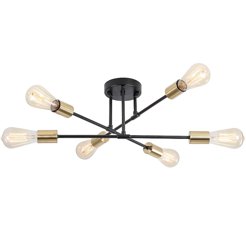 6-Light Dimmable Semi Flush Mount Chandelier for Living Room Bedroom