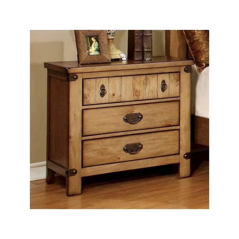 Cottage Style Weathered Elm 1pc Nightstand Ball Bearing Metal Glide USB Charger In Night Stand