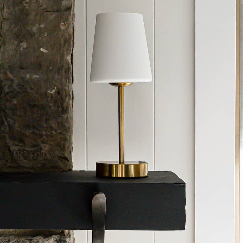 Eli 12.75" Modern Minimalist Iron Wireless Rechargeable Integrated LED Table Lamp, Nickel/White by JONATHAN Y