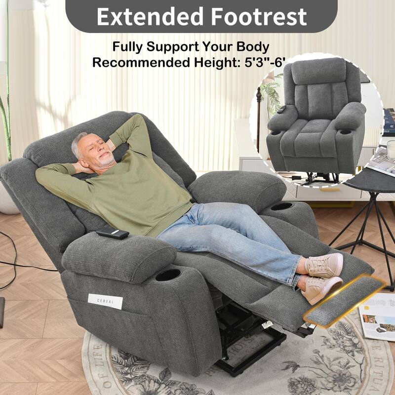 Power Lift Recliner Chair For Elderly,Fabric Lift Chairs W/ Extended Footrest With 2 Cup Holders,Side Pockets,Remote Control