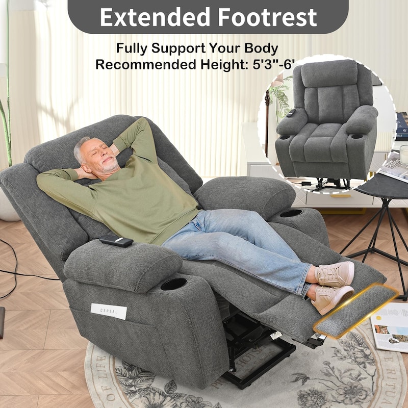 Power Lift Recliner Chair for Elderly, Fabric Lift Chairs w/ Extended Footrest, with 2 Cup Holders,Side Pockets, Remote Control